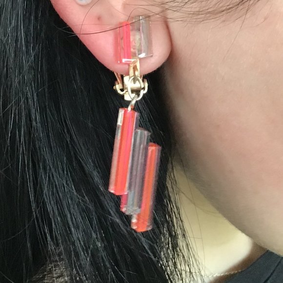 Funky Pink Tube Clip Earrings Vintage - Picture 13 of 14